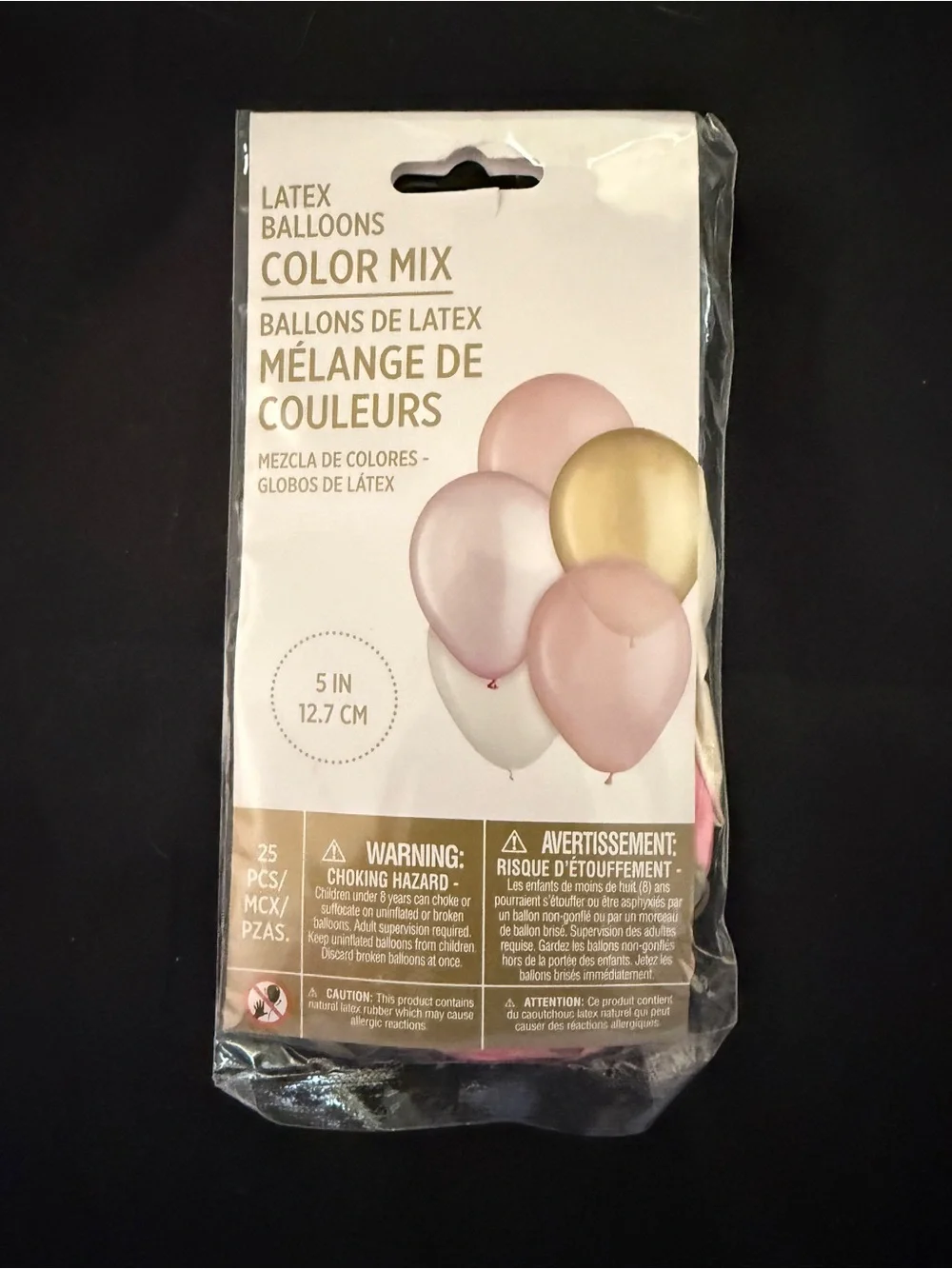 Color Mix Latex Balloons - Blush Pink, Gold and White - Pack of 25- 5”